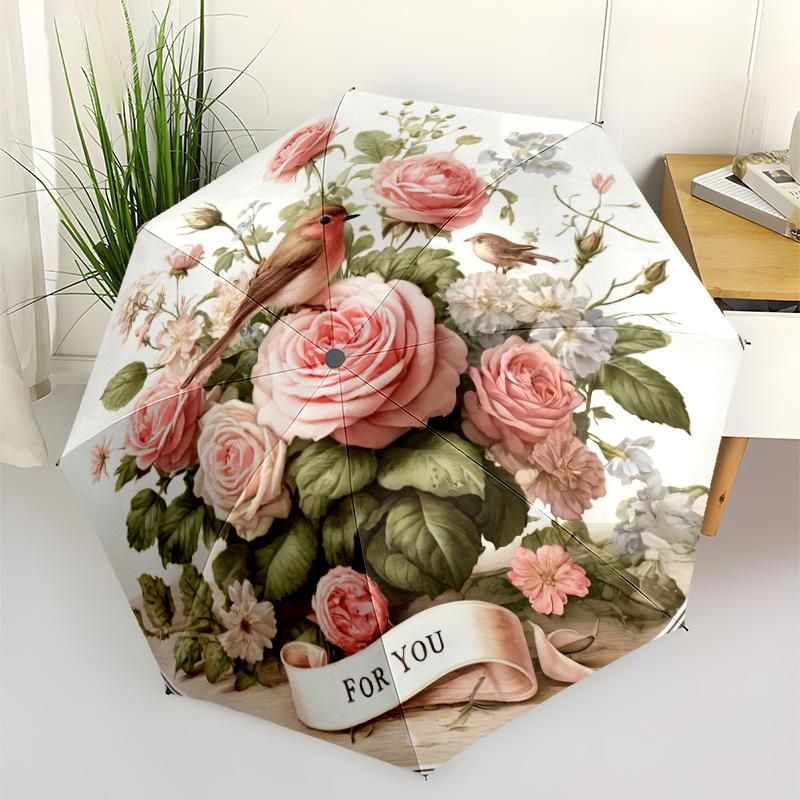 Floral Still Life Bouquet Outdoor Automatic Umbrella Folding Umbrella with 8 Ribs Lightweight for Outdoor Daily Use Stylish Accessory Spiritual Gift