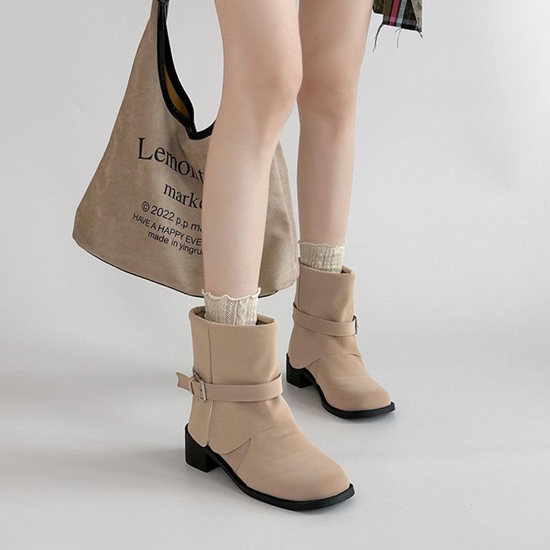 Retro belt buckle women's Martin boots autumn and winter fashion niche design leather boots foldable fashion boots short boots