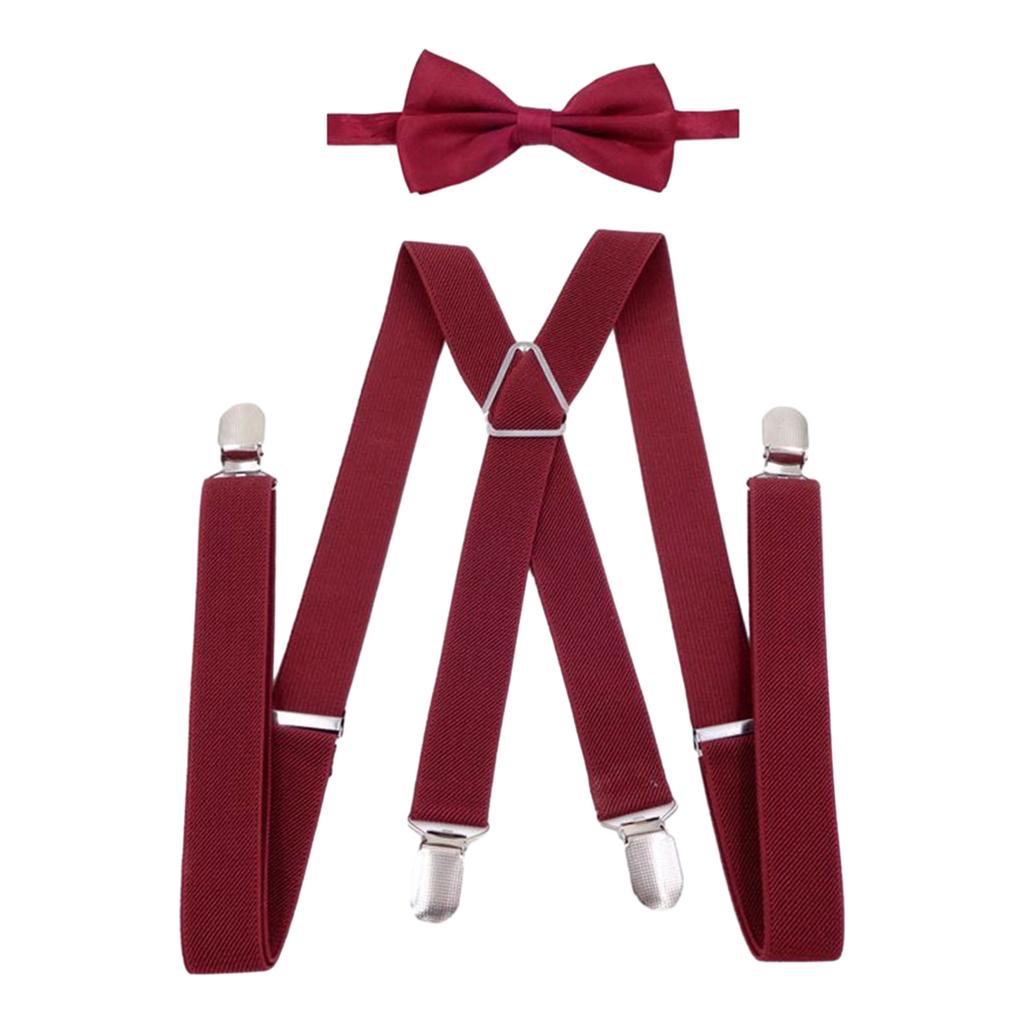 Stylish X Shape Braces and Bow Tie Set Adjustable Length Suitable for Most Men Women 4 Sturdy Clips Versatile Usage