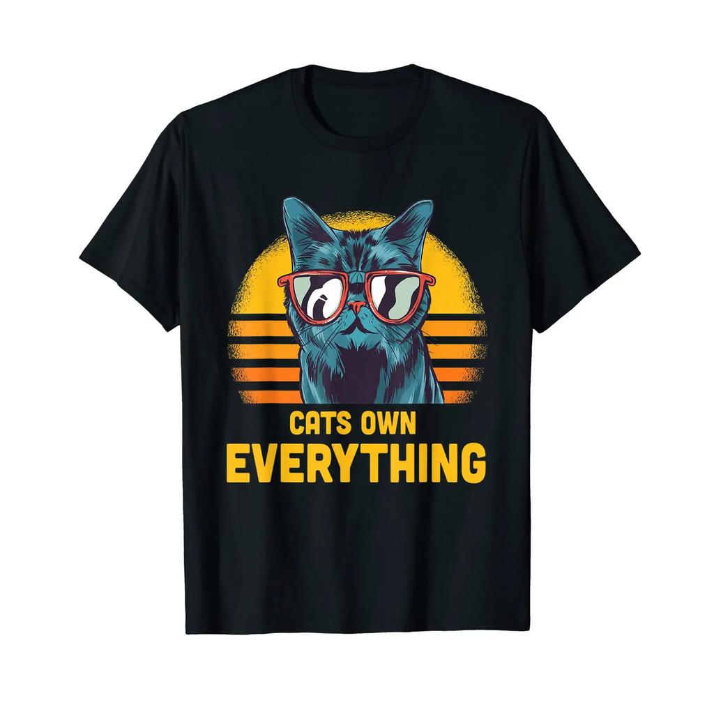 Cats Own Everything Cat Lover Funny Humorous T Shirt vintage Washed Casual designer clothes Str