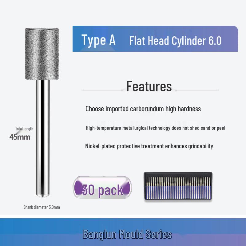 Banglun Diamond 3mm Alloy Grinding Head Set: Jade Carving, Cylindrical, Conical, Ball Needles