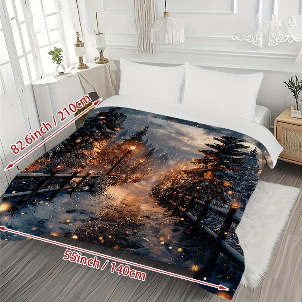 1pc Twin/Full/Queen/King Size Winter Snowy Forest Pine Tree Bedspread - Sparkling Snowflake & Twinkling Design, Shrink-Resistant