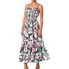 Floral Boho Dress For Women  Ruffle Hem Sleeveless Maxi Dress Spaghetti Strap Smocked Beach Long Dresses