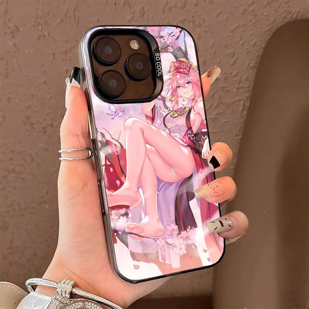 Coque de téléphone Yae Miko Genshin Impact pour iPhone 17 17Air 16 15 14 13 12 11 Pro Max Plus Colorée Argent
