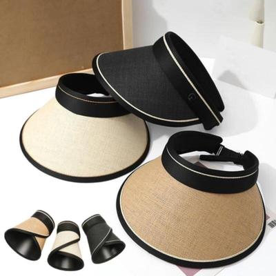 Women's Rattan Foldable Sun Cap Bucket Hat for Outdoor Activities