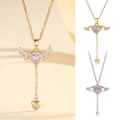 Kolyelik Alaşım Parlak Rhinestones Melek Kalp Kolye Ucu Ayarlanabilir Uzunluk Kolye Takı Hediyesi