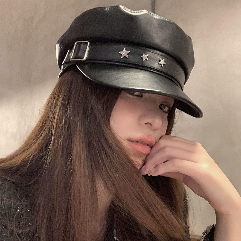 British Style Pu Leather Beret Korean Style Painter Hat Casual Octagonal Hat  Outdoor
