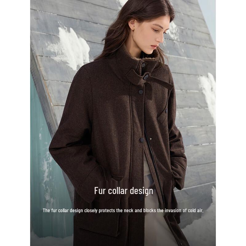 ELLE Women's Vintage Wool Blend Long Down Jacket