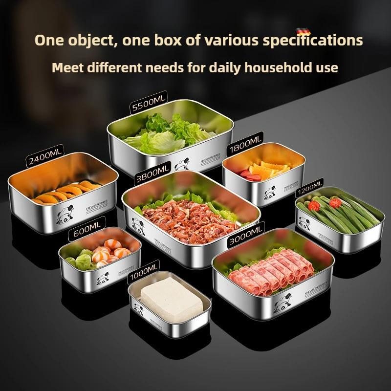 304 Stainless Steel Crisper with Lid Large Capacity Refrigerator Storage Box Food Grade Picnic Portable Box Sealed Lunch Box