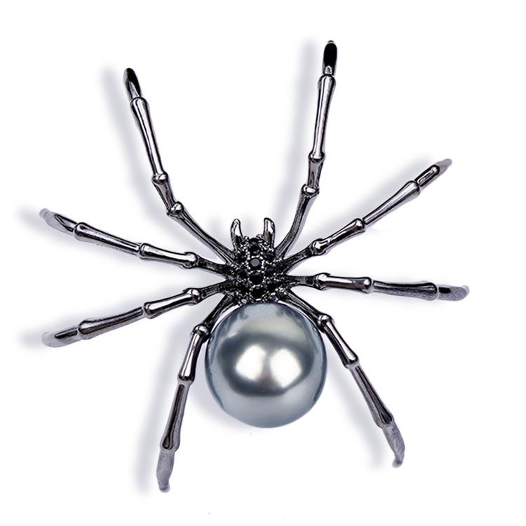 Koreanische Schwarze Spinne Strass Brosche für Damen - Vintage Korsagen Schmuck, Halloween Accessoire