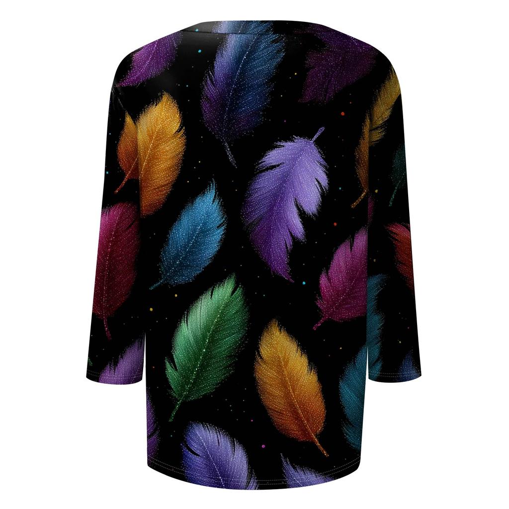 Top de Cuello con Estampado de Carnaval de Manga Tres Cuartos Casual y a la Moda para Mujer