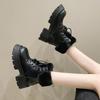 Platform Short Boots Women's New Winter Velvet Warm Snow Boots British Style Martin Boots Women's Lace-up Cotton Boots