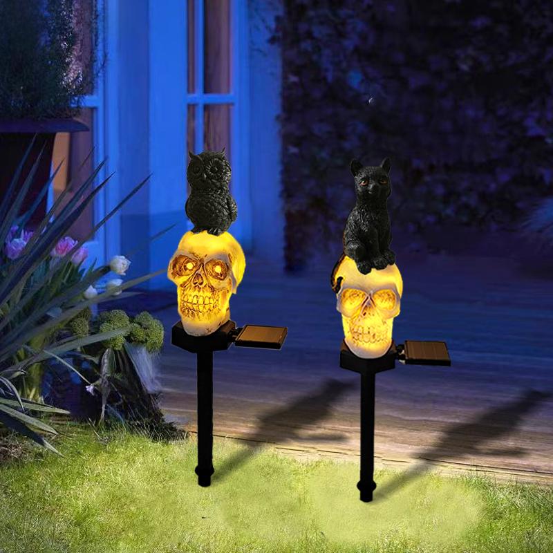 Crow/Owl/Black Cat Shaped Skeleton Stake Courtyard Villa Garden Light Solar LED Outdoor Lighting Decoration, Halloween