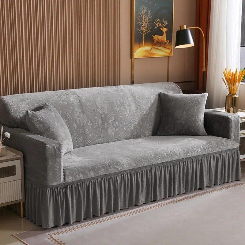 Suede Solid Color Jacquard Sofa Cover Lace Style Full Coverage Elastic Sofa Cover Simple and Thickened Universal Sofa Towel