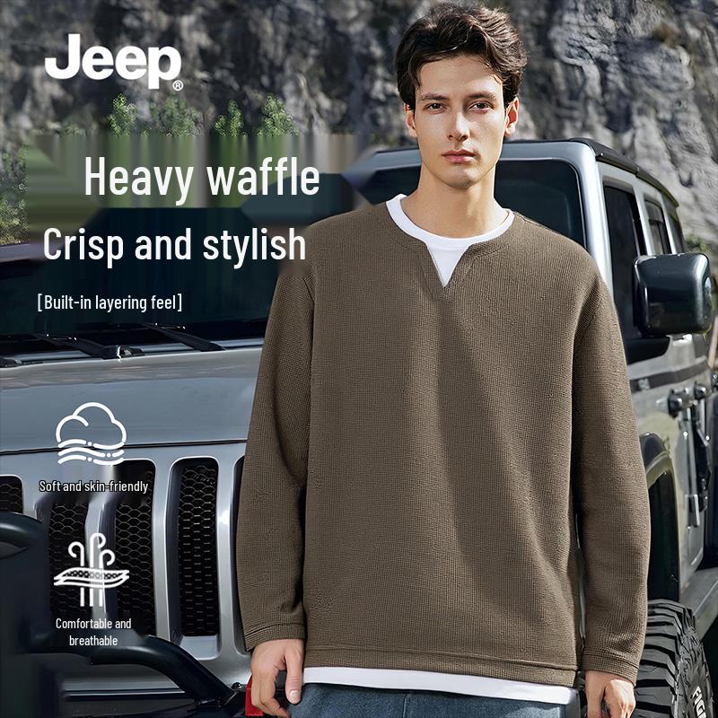 JEEP Men's Waffle Faux Two-Piece Long Sleeve T-Shirt