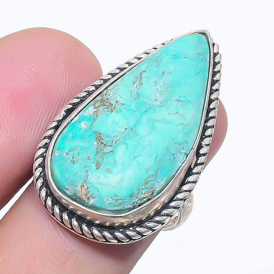 Natural Tibetan Turquoise Gemstone 925 Sterling Silver Jewelry Ring Size 7 O7D38