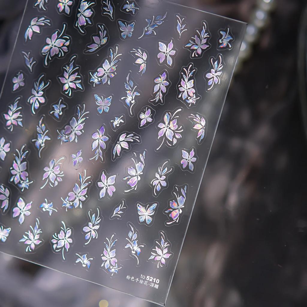 Elegant Black White Floral Nail Sticker Semi-Transparent Blooming Flowers Gold Foil Petal Stunning Botanical Chic Nail Art Decal