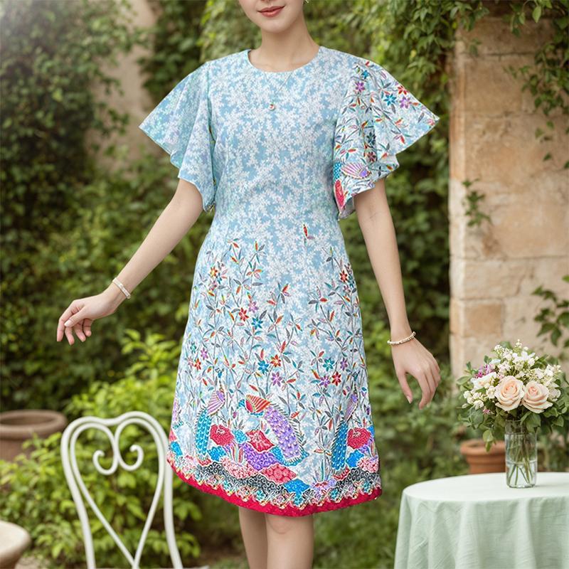 ZANZEA Women Summer Round Neck Ruffles Short Sleeve Casual Print Dress