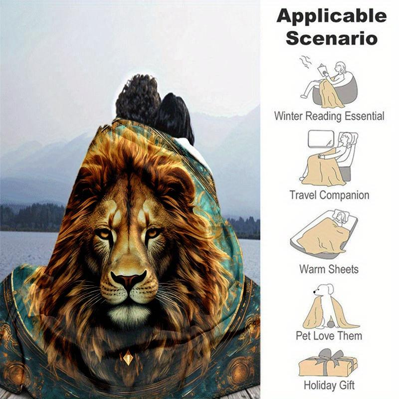 1pc Lion Printing Lightweight Flannel Blanket, Comfortable and Warm Blanket, for Camping Sofa Bed and Couch Office, Gift