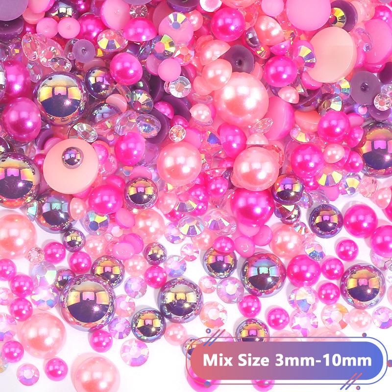 Hot Sale Color Mixed Semicircular Pearl Resin Diamond Mixed 3-10Mm Highlight Abs Pearl Diy Jewelry