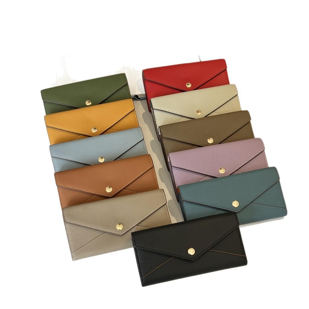 Wallet Women'S Leather Lychee Pattern Long Wallet Bag Fashion Contrast Color Clutch Bag Cowhide Wallet
