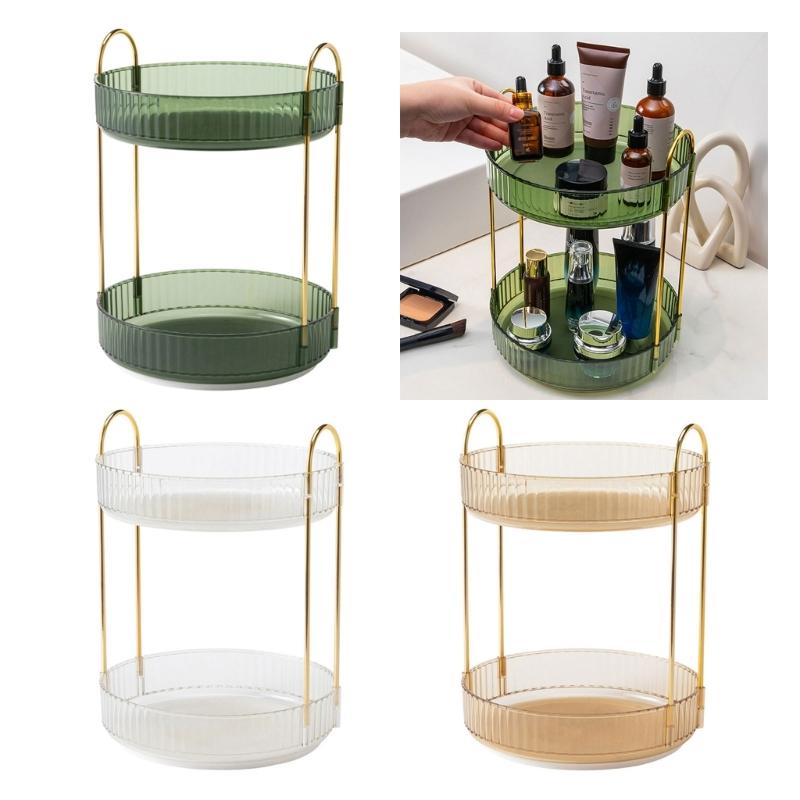 2 Layers Condiment Storage Rack Kitchen Organizer Box Cosmetics Storage Rack Clear Turntable Fruit Basket for Cabinet