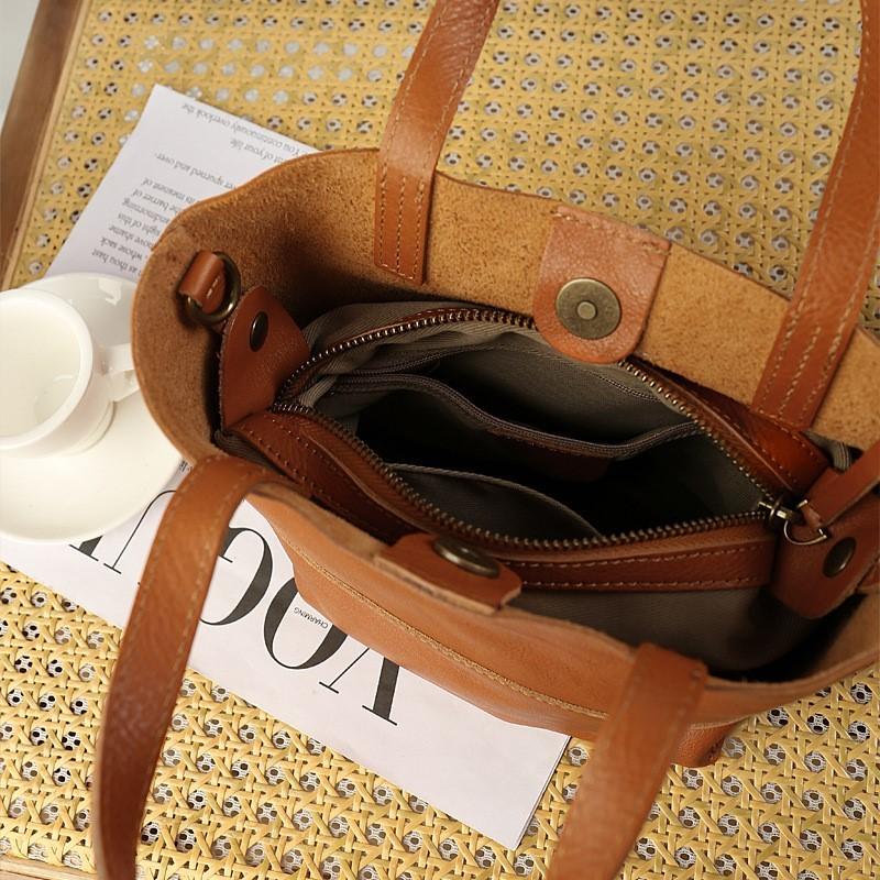 Johnature Large Capacity Lazy Style Simple Soft Cowhide Handbag Genuine Leather Tote Bag Versatile Shoulder Bag