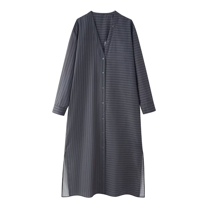

Araltay New Arrival Women s Clothing Fashion Style Fashion All-Match Casual Stripes Shirt Style Dress 4333240 Dark gray L