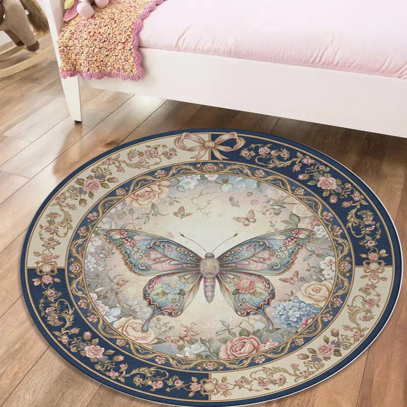 Butterfly Gorgeous Round Area Rug,Carpet Rug for Living Room Bedroom Sofa Playroom Decor,Non-slip Floor Mat85