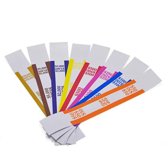 450Pcs Money Band Bundle 9 Color Self-Sealing Cash Straps Denomination Sorting Ideal for Banks Retail Hospitality