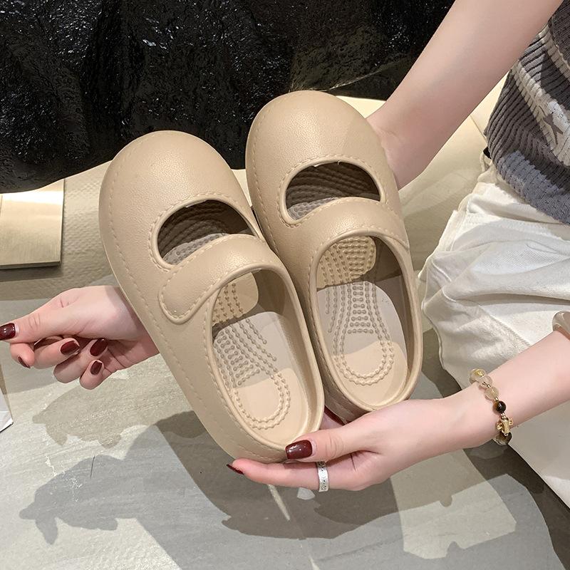 Thick-soled Velcro Doudou shoes women's 2025 spring new Mary Jane slippers shallow mouth comfortable versatile women's shoes outside