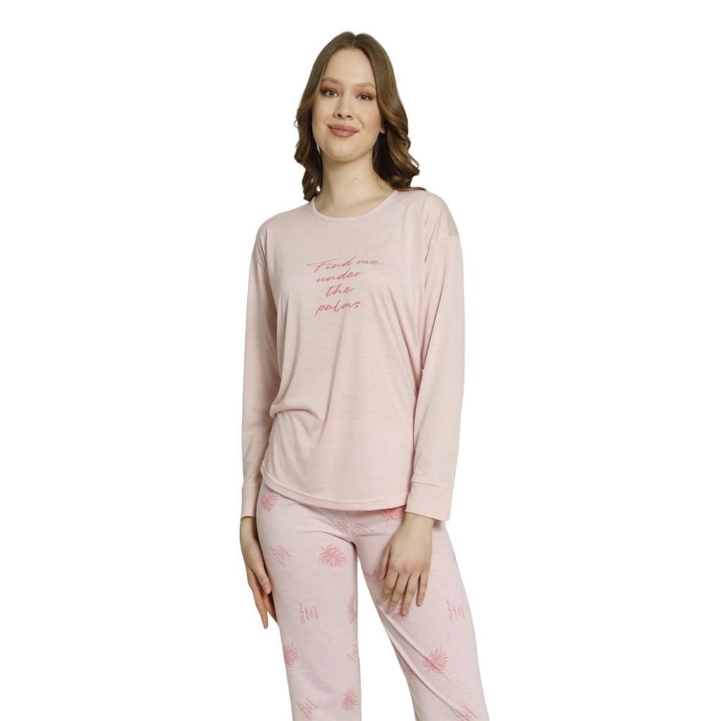 Estiva Set pijamale damă din viscoză cu mânecă lungă cu model