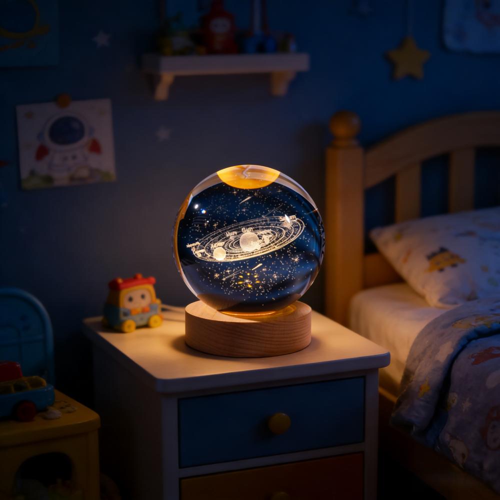 

USB Night Light 6cm LED Crystal Ball Bedside Table Lamp 3D Moon Planet Galaxy Lights Home Decor Lamps Celebration Playthings Adult Xmas Present