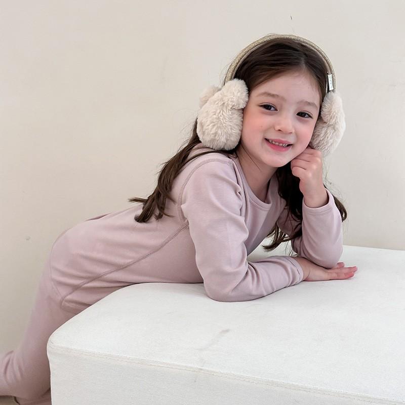 Kids Cotton Wool Blend Pajama Set Solid Color Soft Homewear Girls Boys