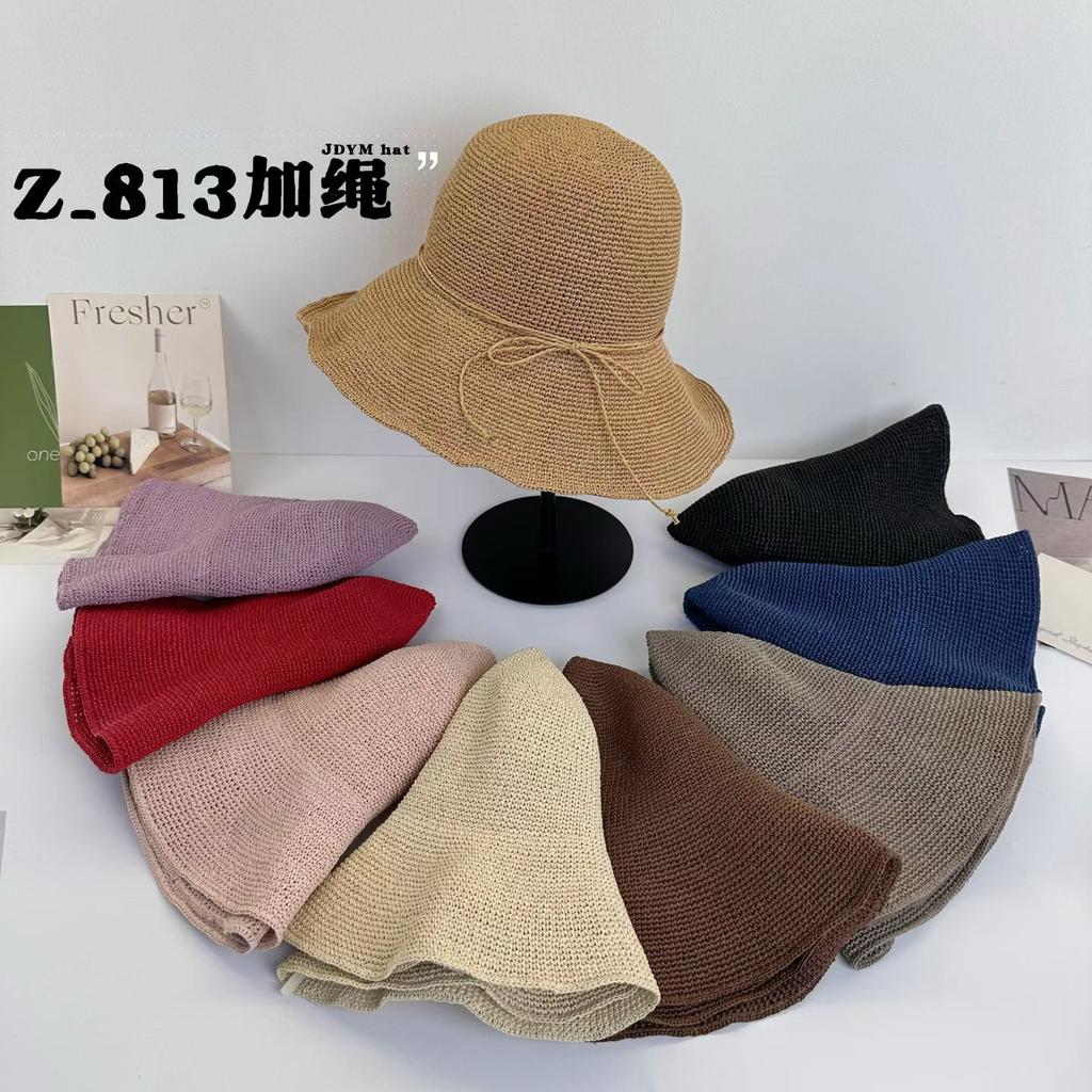 Ultra-fine Woven Handmade Grass Woven Bucket Hat Women's Travel Big Eaves Fake Sunscreen Visor Summer Lafite Straw Hat