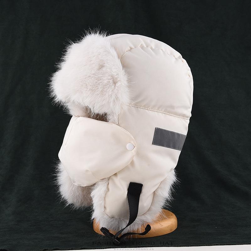 

Шапка со светоотражающей полосой Мужская зимняя велосипедная теплая шапка с защитой ушей Женская утолщенная маска Лыжная пуховая хлопковая шапка Adult average size (55-60cm) белый