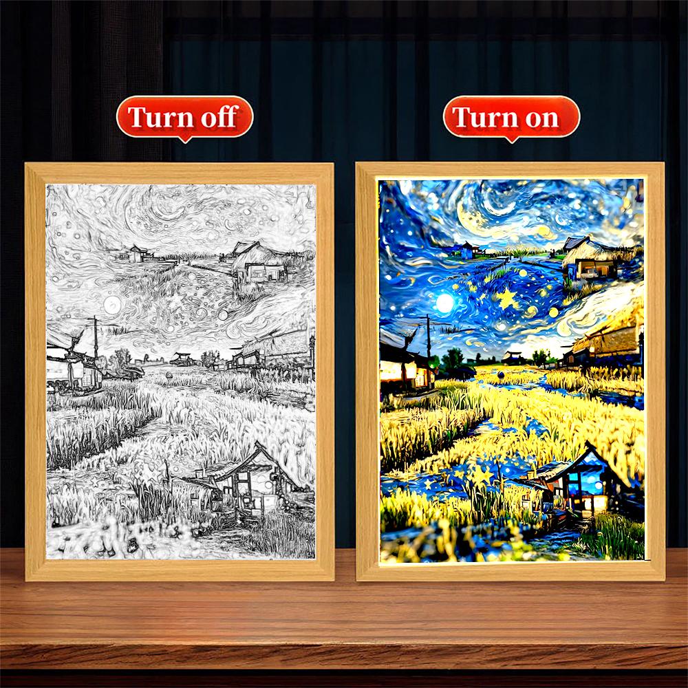 Light Painting Picture Frame Led Night Light Moon Lamp Van Gogh Starry Sky Wall Art Oficina Bedroom Home Room Decor Friend Gifts