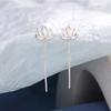 Real 925 Silver Long Cute Lotus Tassels Drop Earrings for Women Plant Fine Jewelry Allergy Minimalist Accessories