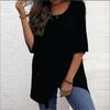 Women's Cotton Linen Round Neck Irregular Shirt Five-quarter Sleeve Tops Women’s