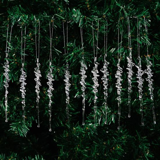 12 Pcs Crystal Christmas Icicle Ornaments for Tree Hanging Clear Acrylic Icicles