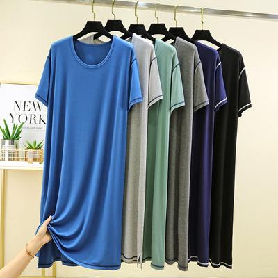 Men's Sleep Dress Modal Summer Robe - Plus Size Loose Ice Silk Bathrobe, Short Sleeve Mid-Length Lightweight Nightwear