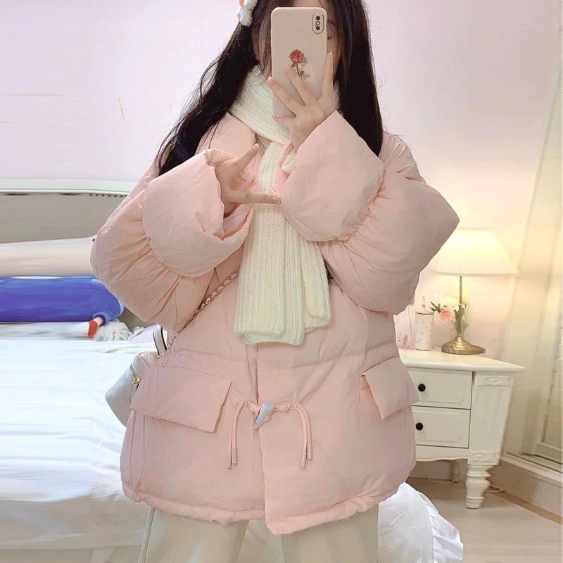 Down Jacket for Women New Style Winter Horn Button Cotton Jacket for Bread Jacket for Students Cotton Jacket