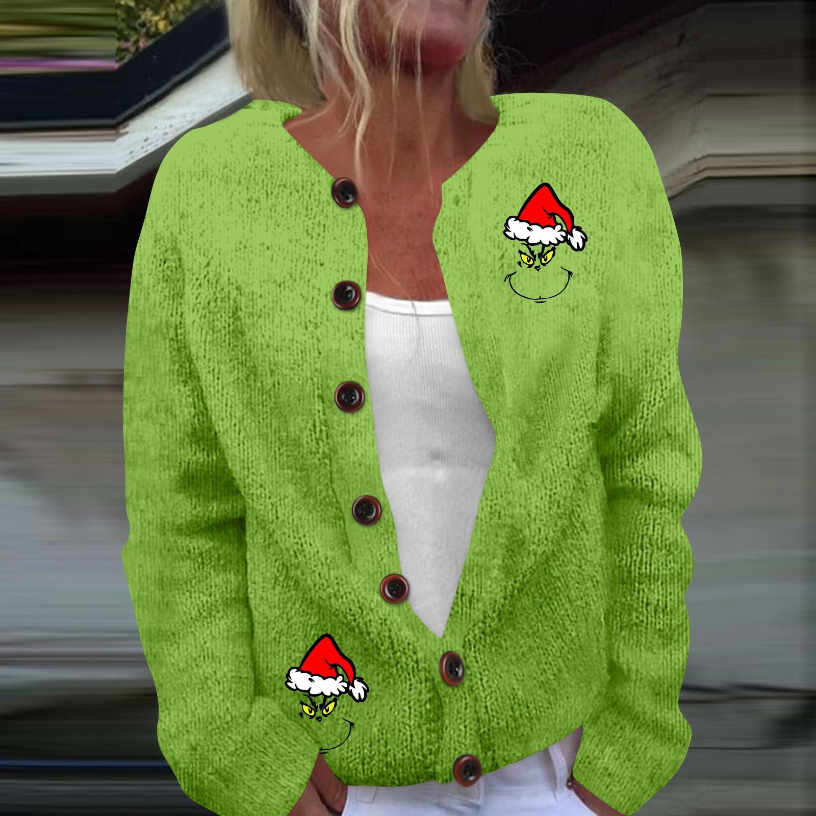 

Women s Fashion Christmas Printed Long Sleeve Knitted Cardigan Button Down Jacket XL