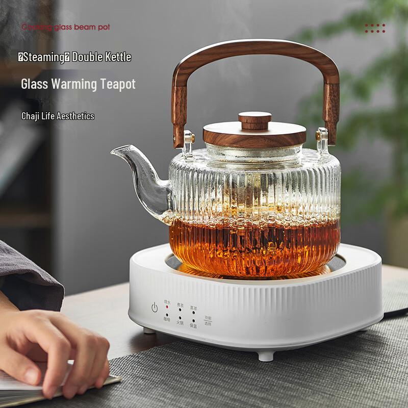 Striped Glass Tea Pot with Lift Beam Handle