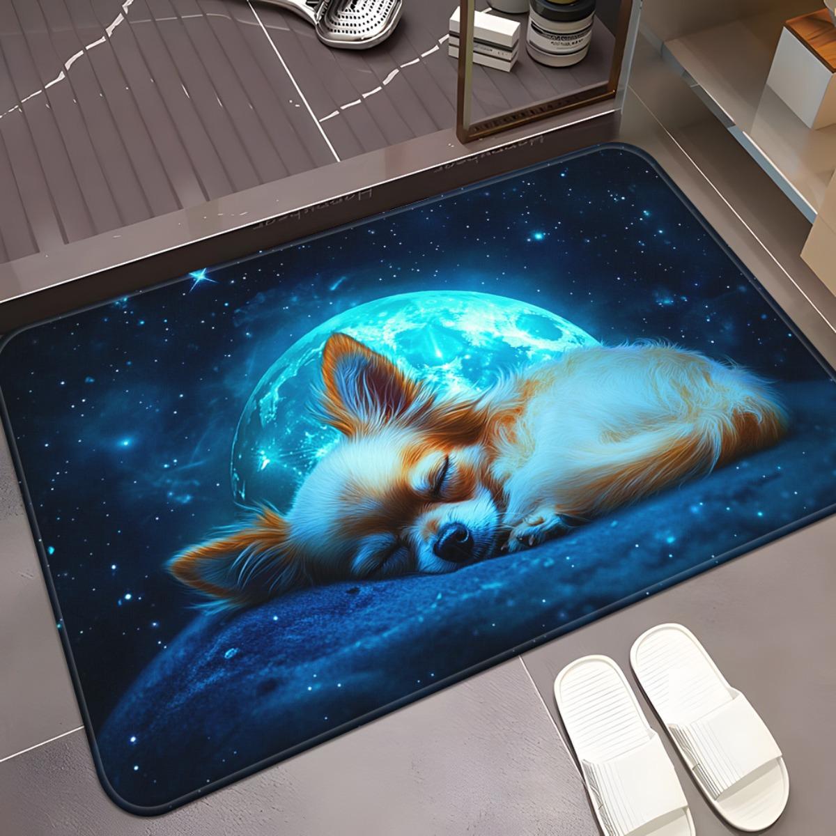 

1pc Dog Under Moonlit Night Sky Pattern HD Printed Door Mat, Non-Slip Bathroom Floor Mats, Microfiber Absorbent Machine Washable 40x60cm