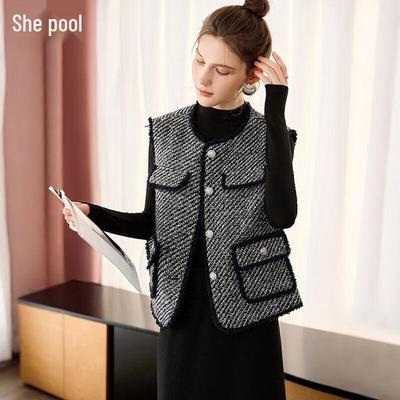 Women's French Retro Wool Blend Tweed Vest