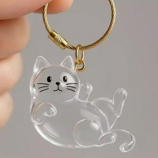 Keychain Pendant Transparent Cat Design Pet Hair Storage Box Key Chain Pet Hair Pendant Keyring Hair Storage Bottle Keychain