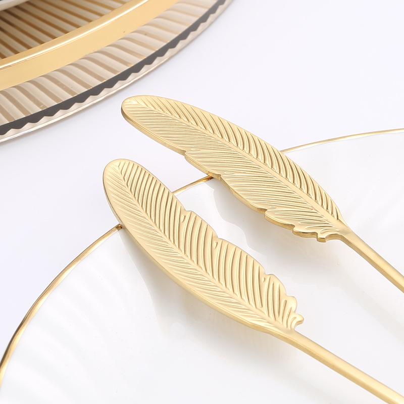 304 Stainless Steel Feather Spoon & Fork Set: Creative Wing Design for Kids, Coffee, and Parties