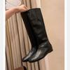 Inner Height Increase Cm~ Versatile Flat-bottomed Soft Thin Boots Medium Tube Knight Boots Female Genuine Leather Shoes