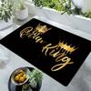 Queen & King Crown Floor Mat, Black with Gold Cursive Text, Soft Touch & Non-Slip, Perfect for Kitchen, Living Room & Home Decor